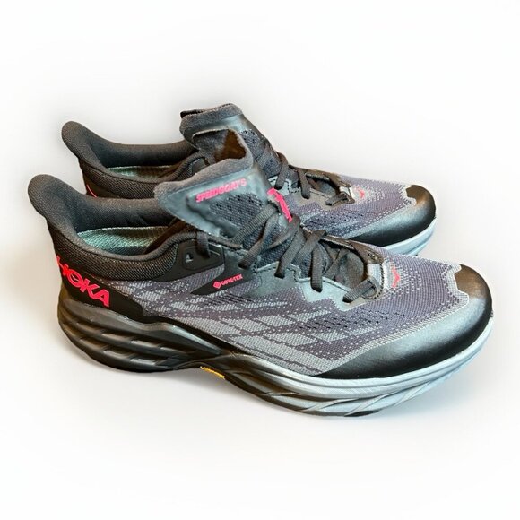 NEW Hoka One Speedgoat 5 GTX Trail Running Shoes GoreTex Women Size 10 Black Red - Picture 4 of 15